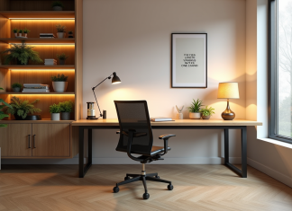 Aménagement bureau : idées pour optimiser un espace de travail sans fenêtres Coin de bureau moderne sans fenetre avec plantes et decor minimaliste