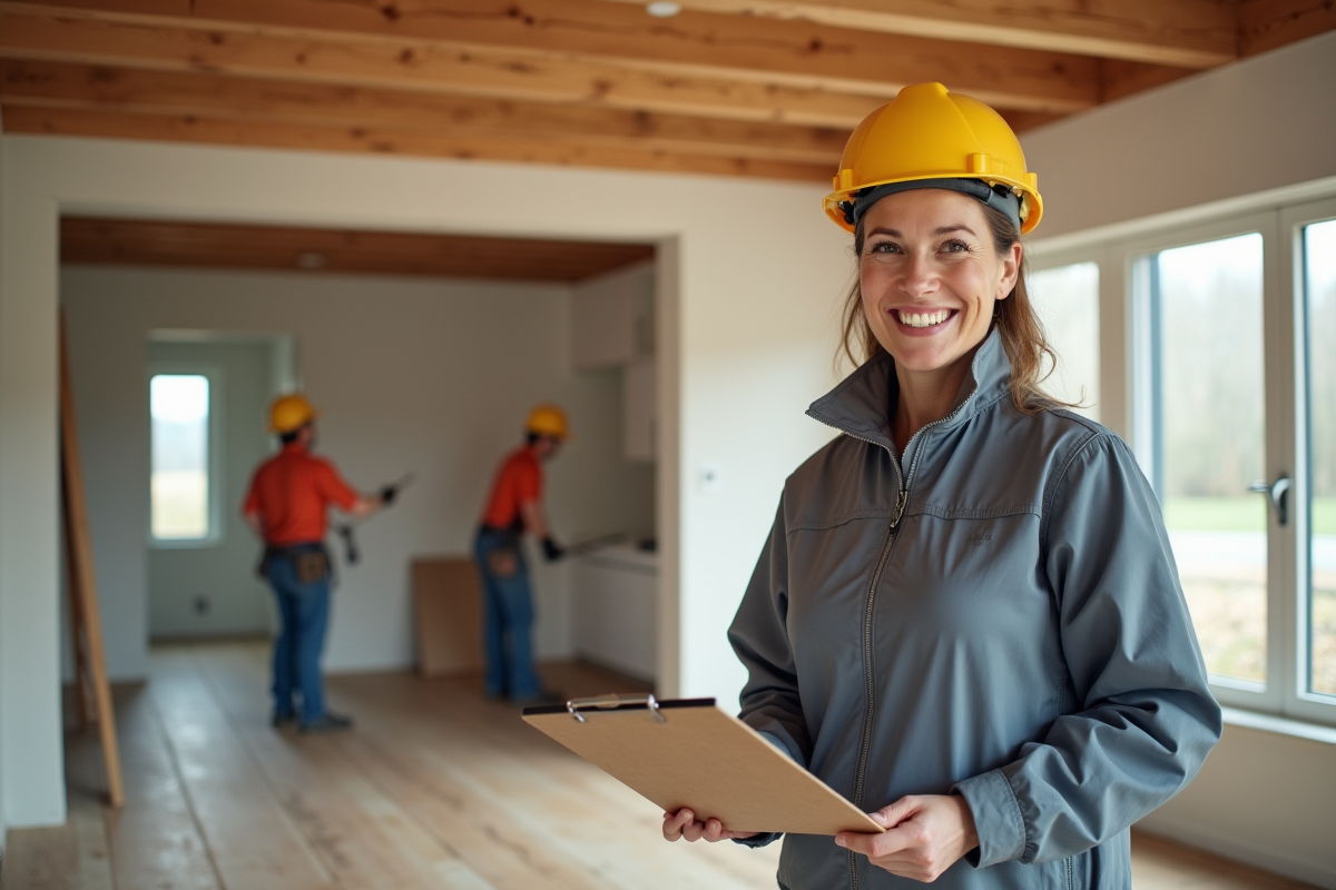 Contrôleur de chantier surveillant travaux dans maison neuve
