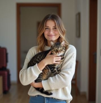 Déménagement : où placer son chat durant le changement de domicile ? Jeune femme avec chat dans un appartement en déménagement