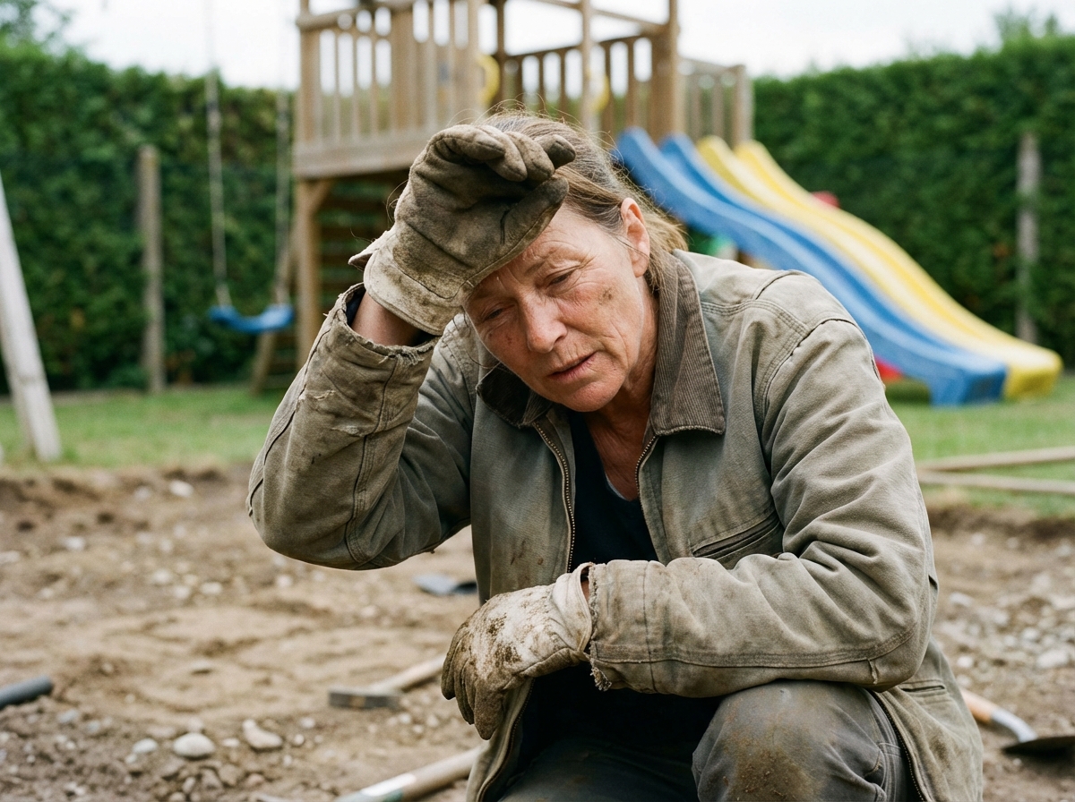 Femme en jardinage inspecte sol avec fatigue
