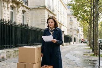 Femme en trench et écharpe à Paris dans le 16e