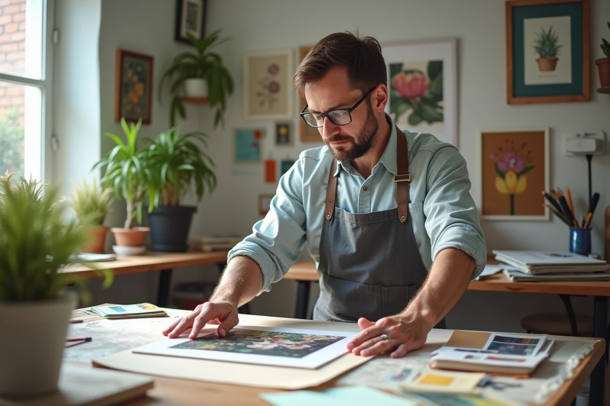 Homme en train de monter une photo dans un atelier créatif