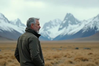 Homme d'&acirc;ge moyen dans la steppe patagonienne