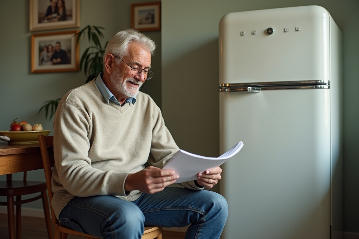Homme âgé lisant un manuel près d