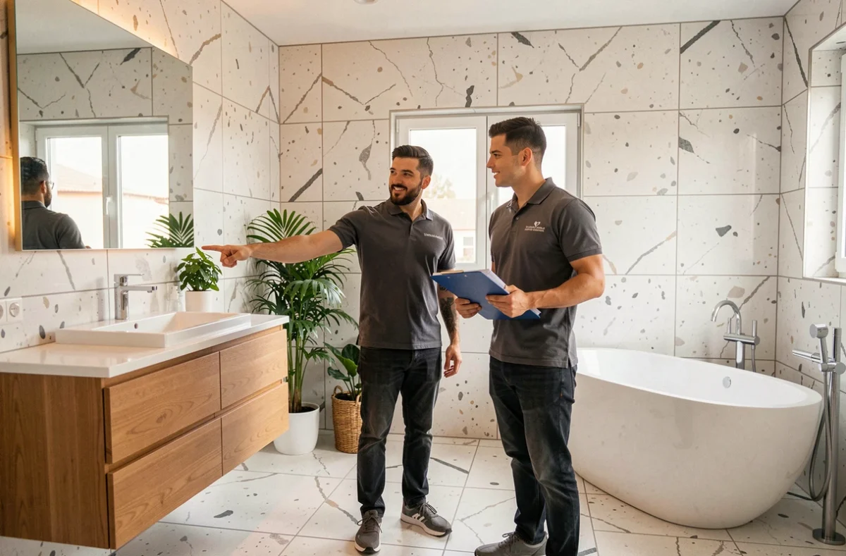 Équipe H&You Bati'concept dans une salle de bain contemporaine rénovée dans l'Oise