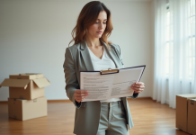 État des lieux de sortie : quel document fournir ? Tout savoir en 2025 Femme vérifiant un document d inspection dans un appartement