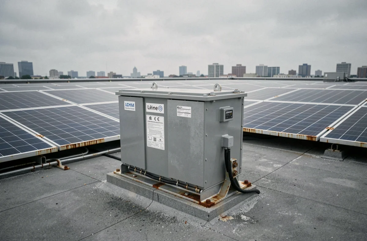 Installation de batteries solaires sur un toit commercial avec rangées de panneaux photovoltaïques