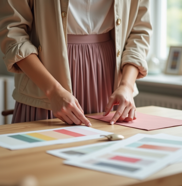 Tendances couleurs 2025 : quelles teintes privilégier ? Jeune femme arrangeant des échantillons de couleurs dans un intérieur moderne