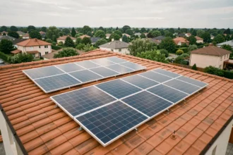 Kit solaire autoconsommation 4000W installé sur un toit de maison individuelle avec panneaux monocristallins