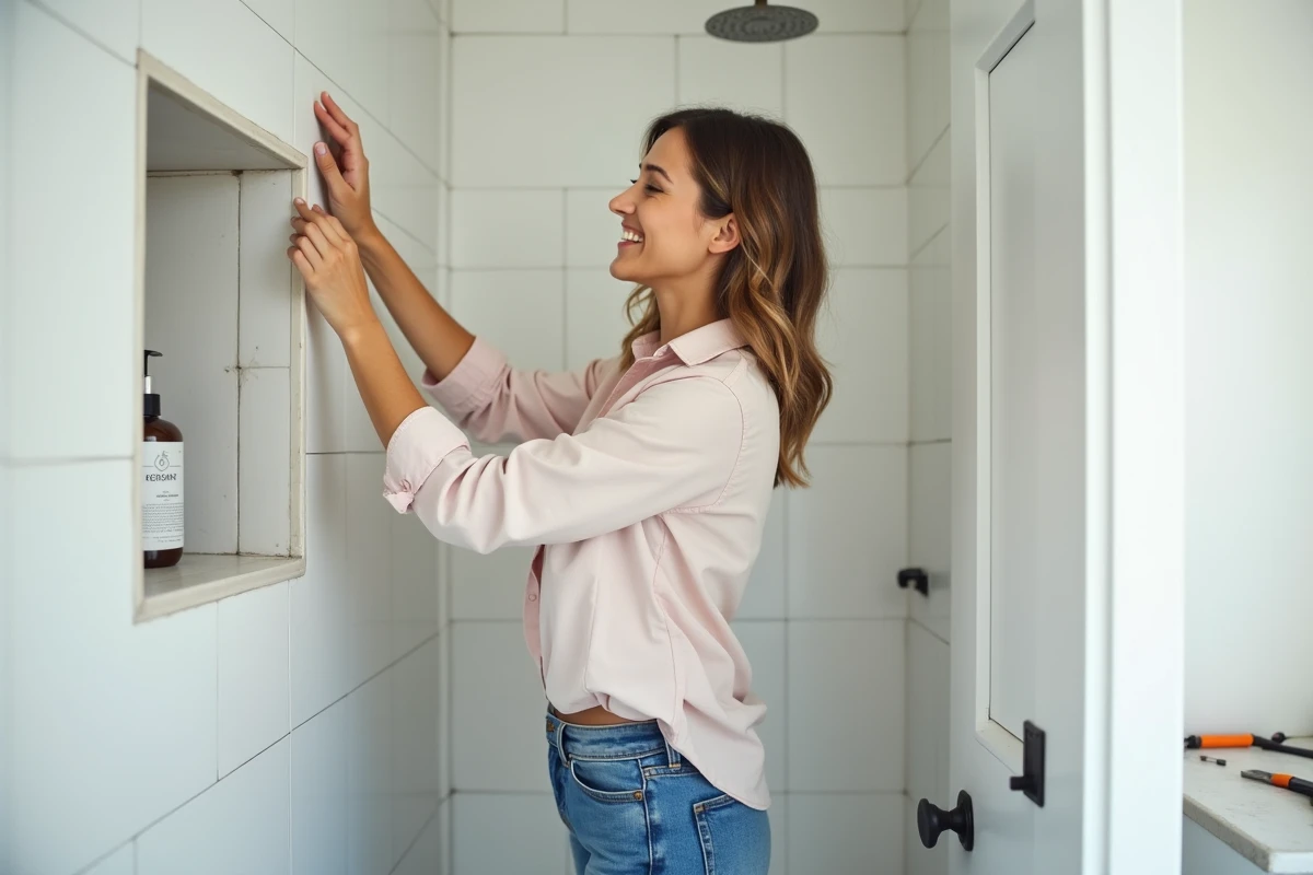 Jeune femme appliquant une bande d