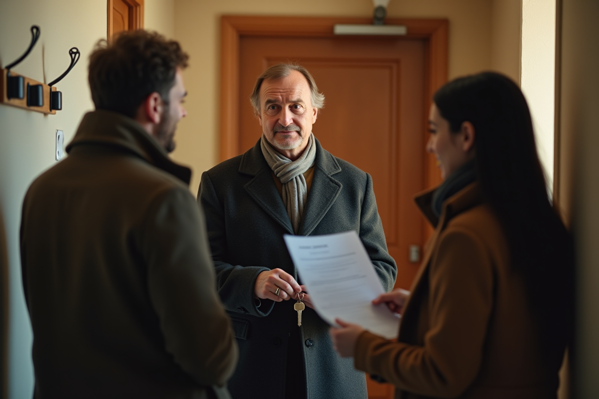 Homme remettant des clés et un rapport d inspection à un couple