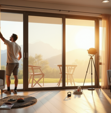 Installer une moustiquaire pour baie vitrée 240×215 : guide pratique et préconisations Salon lumineux avec moustiquaire sur baie vitrée