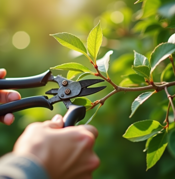 Mains de jardinier taillant un chèvrefeuille sain en plein jour